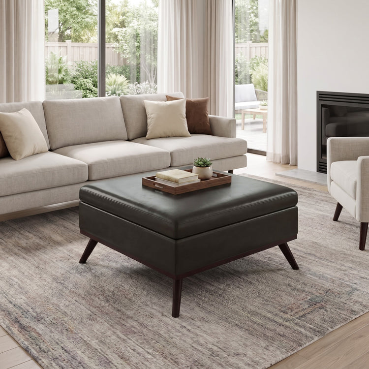 Tanners Brown Vegan Leather | Owen Medium Square Table Ottoman in Vegan Leather