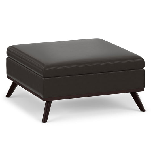 Tanners Brown Vegan Leather | Owen Medium Square Table Ottoman in Vegan Leather
