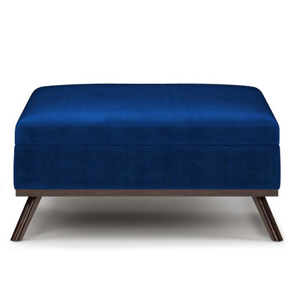 Blue Velvet Fabric | Owen Coffee Table Ottoman with Storage