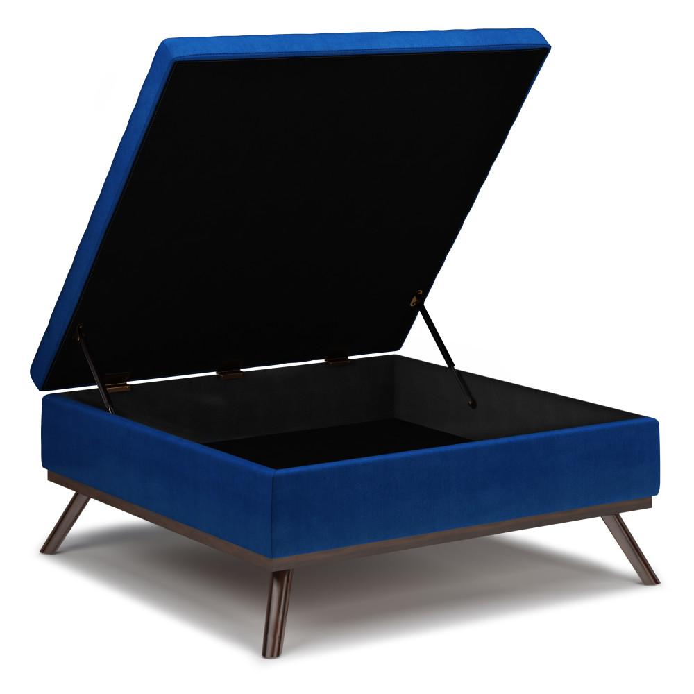 Blue Velvet Fabric | Owen Coffee Table Ottoman with Storage