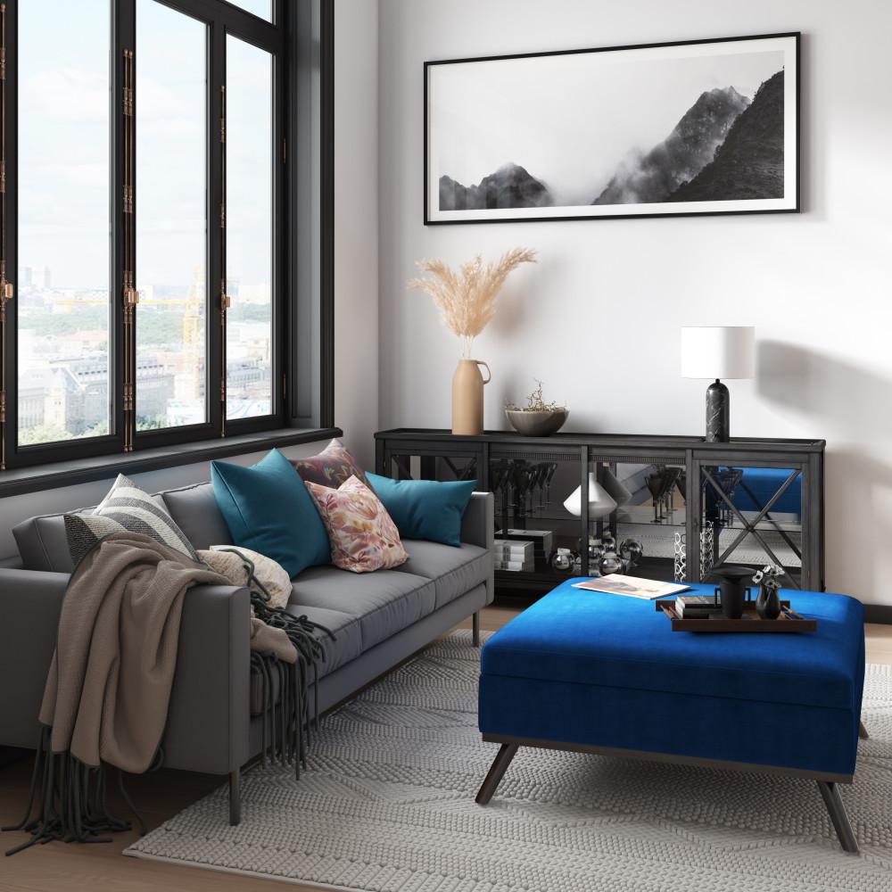 Blue Velvet Fabric | Owen Coffee Table Ottoman with Storage