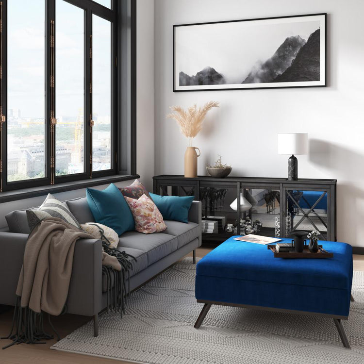Blue Velvet Fabric | Owen Coffee Table Ottoman with Storage