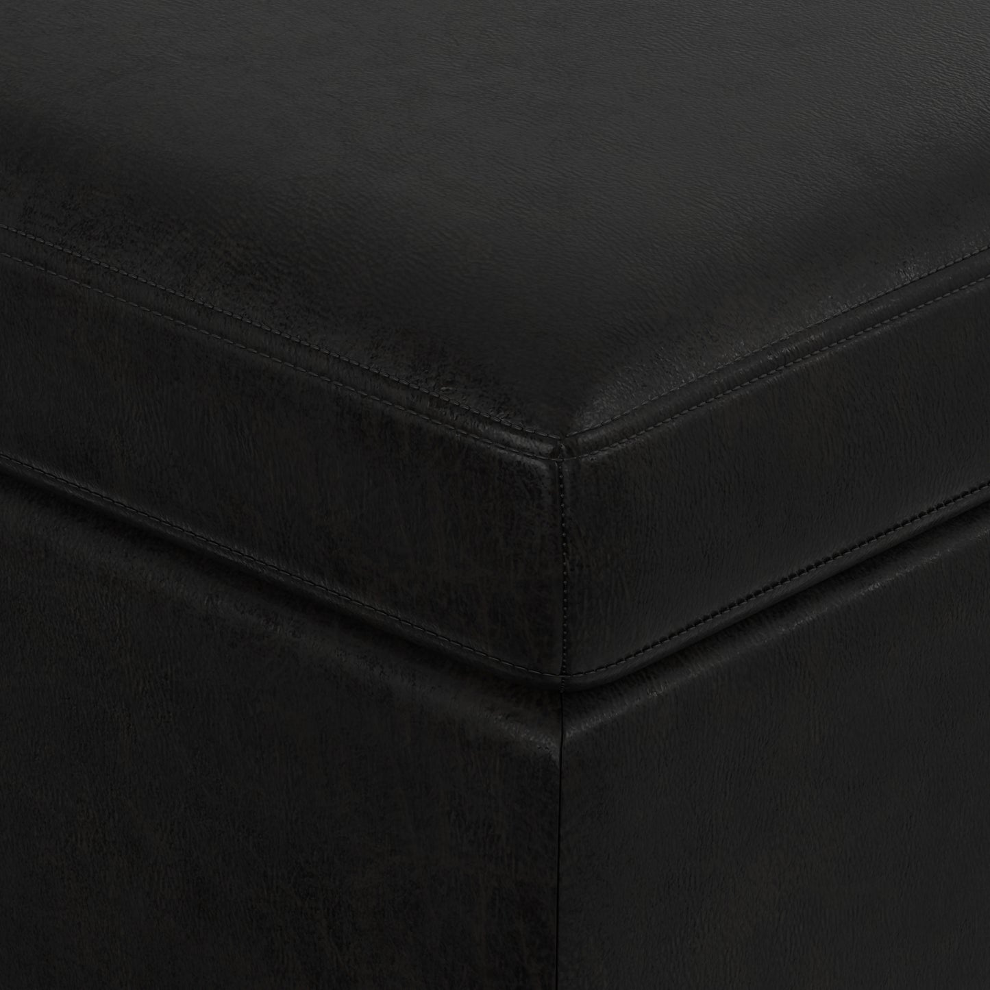 Distressed Black Distressed Vegan Leather | Owen Medium Square Table Ottoman in Distressed Vegan Leather