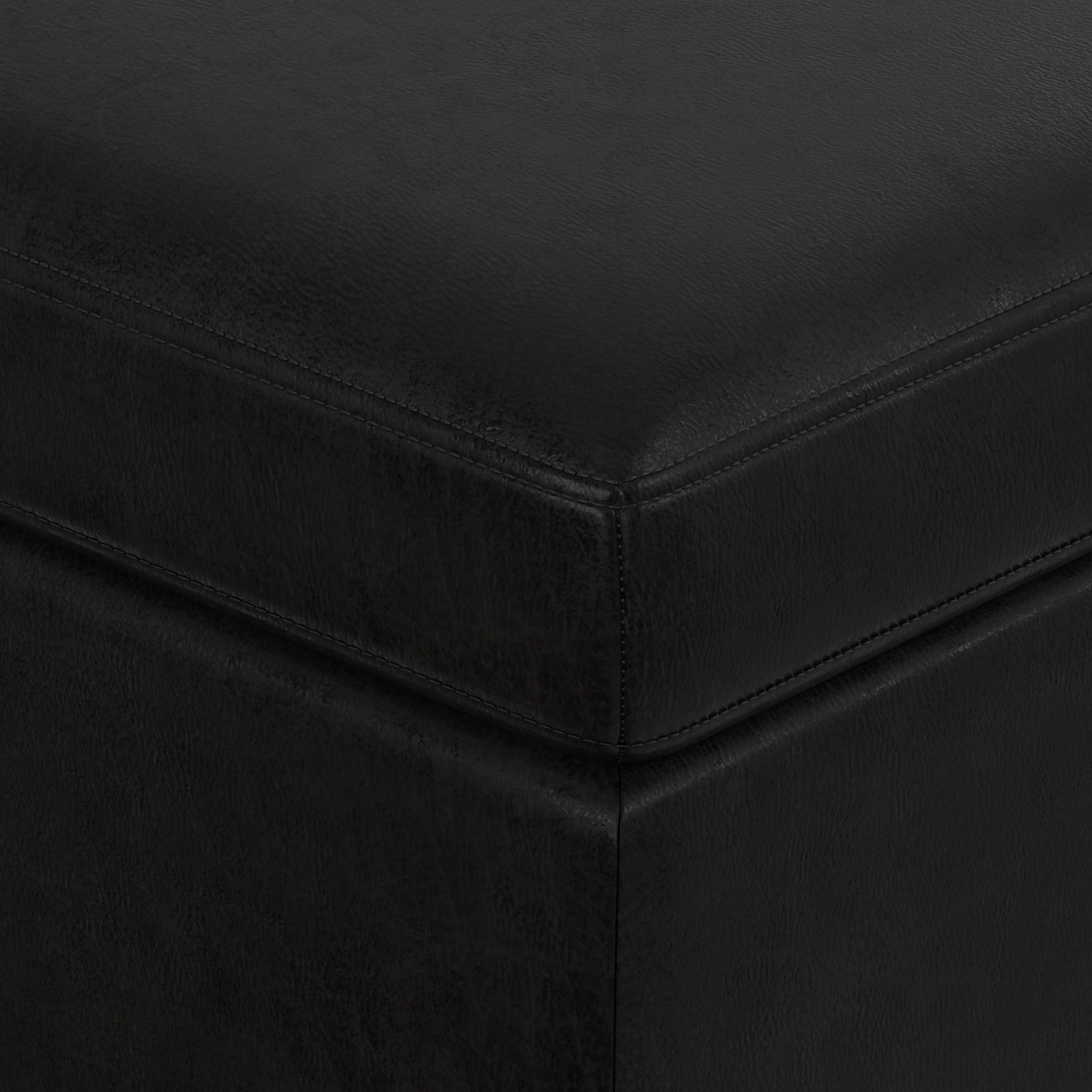 Distressed Black Distressed Vegan Leather | Owen Medium Square Table Ottoman in Distressed Vegan Leather