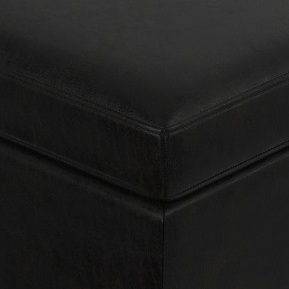 Distressed Black Distressed Vegan Leather | Owen Medium Square Table Ottoman in Distressed Vegan Leather