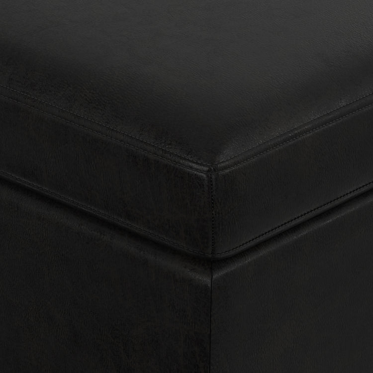 Distressed Black Distressed Vegan Leather | Owen Medium Square Table Ottoman in Distressed Vegan Leather