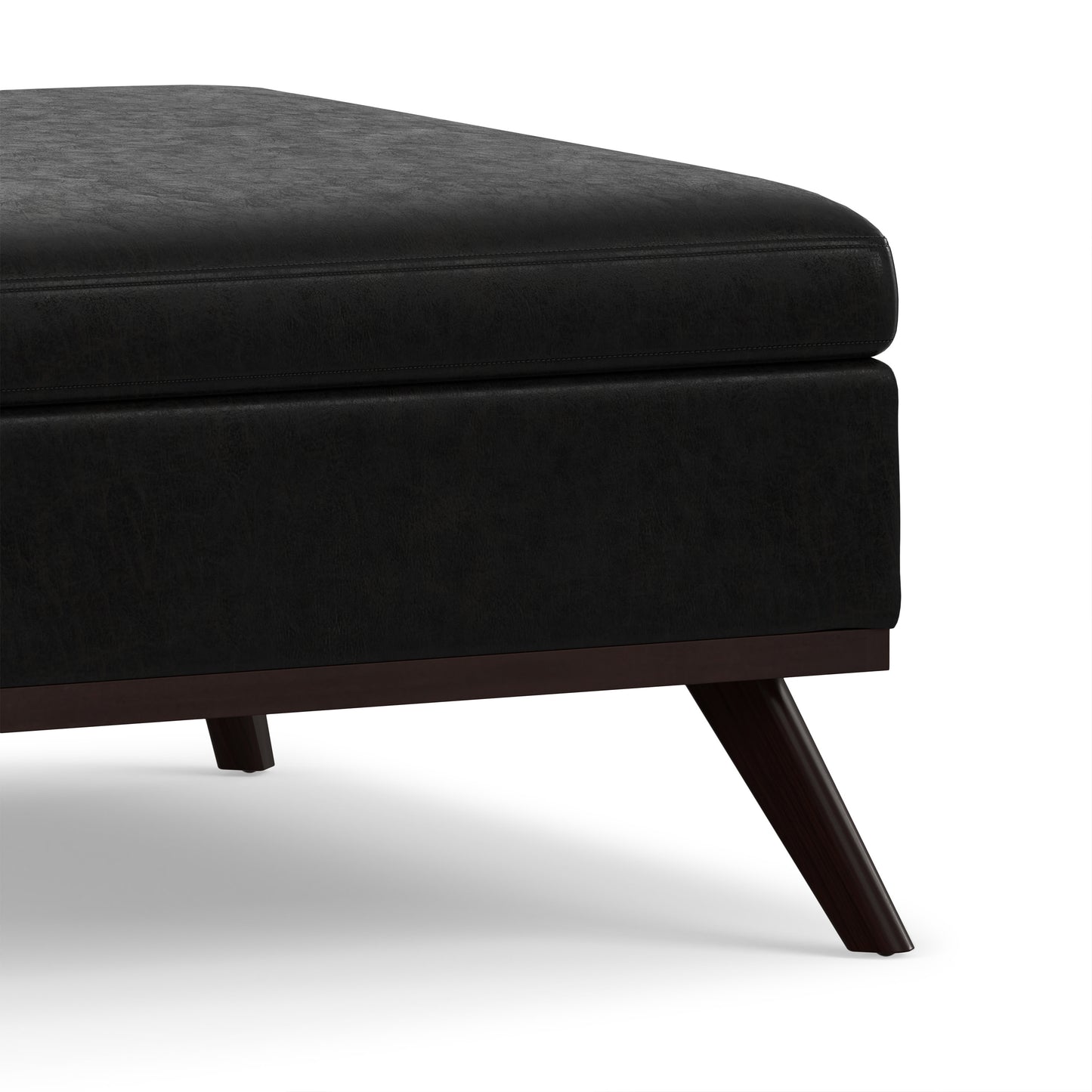 Distressed Black Distressed Vegan Leather | Owen Medium Square Table Ottoman in Distressed Vegan Leather