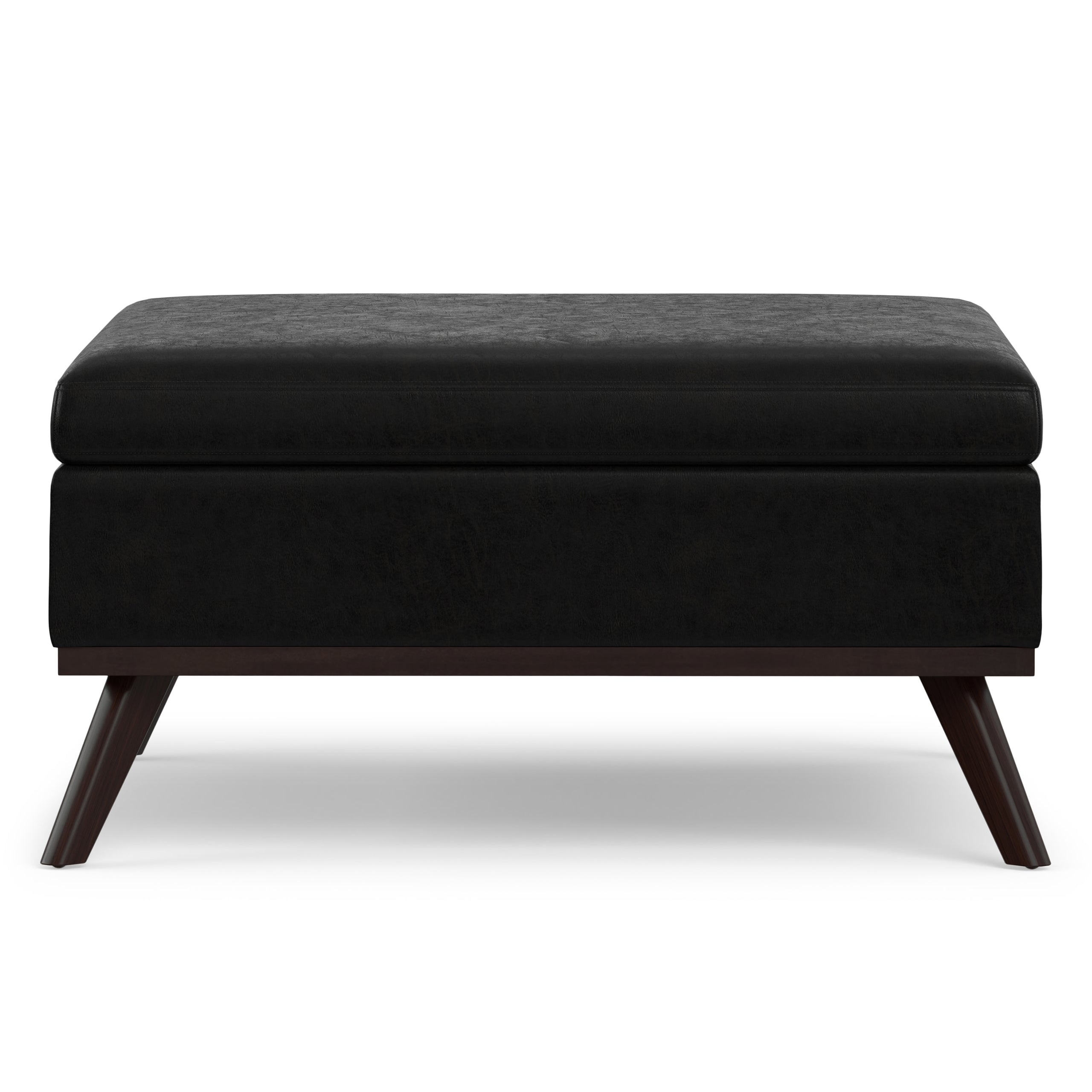 Distressed Black Distressed Vegan Leather | Owen Medium Square Table Ottoman in Distressed Vegan Leather