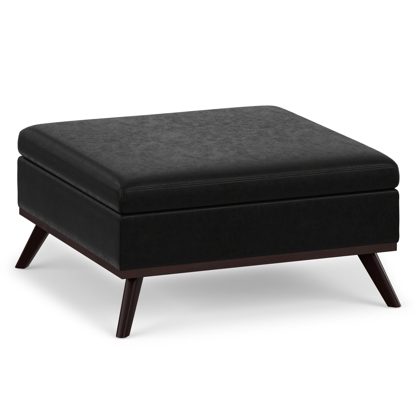 Distressed Black Distressed Vegan Leather | Owen Medium Square Table Ottoman in Distressed Vegan Leather