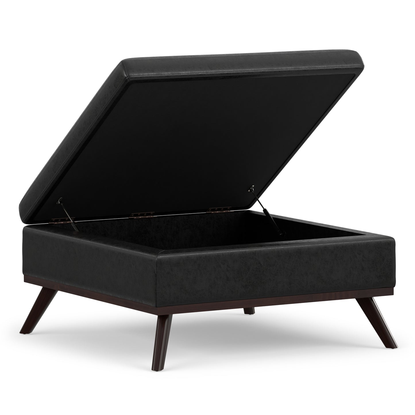 Distressed Black Distressed Vegan Leather | Owen Medium Square Table Ottoman in Distressed Vegan Leather
