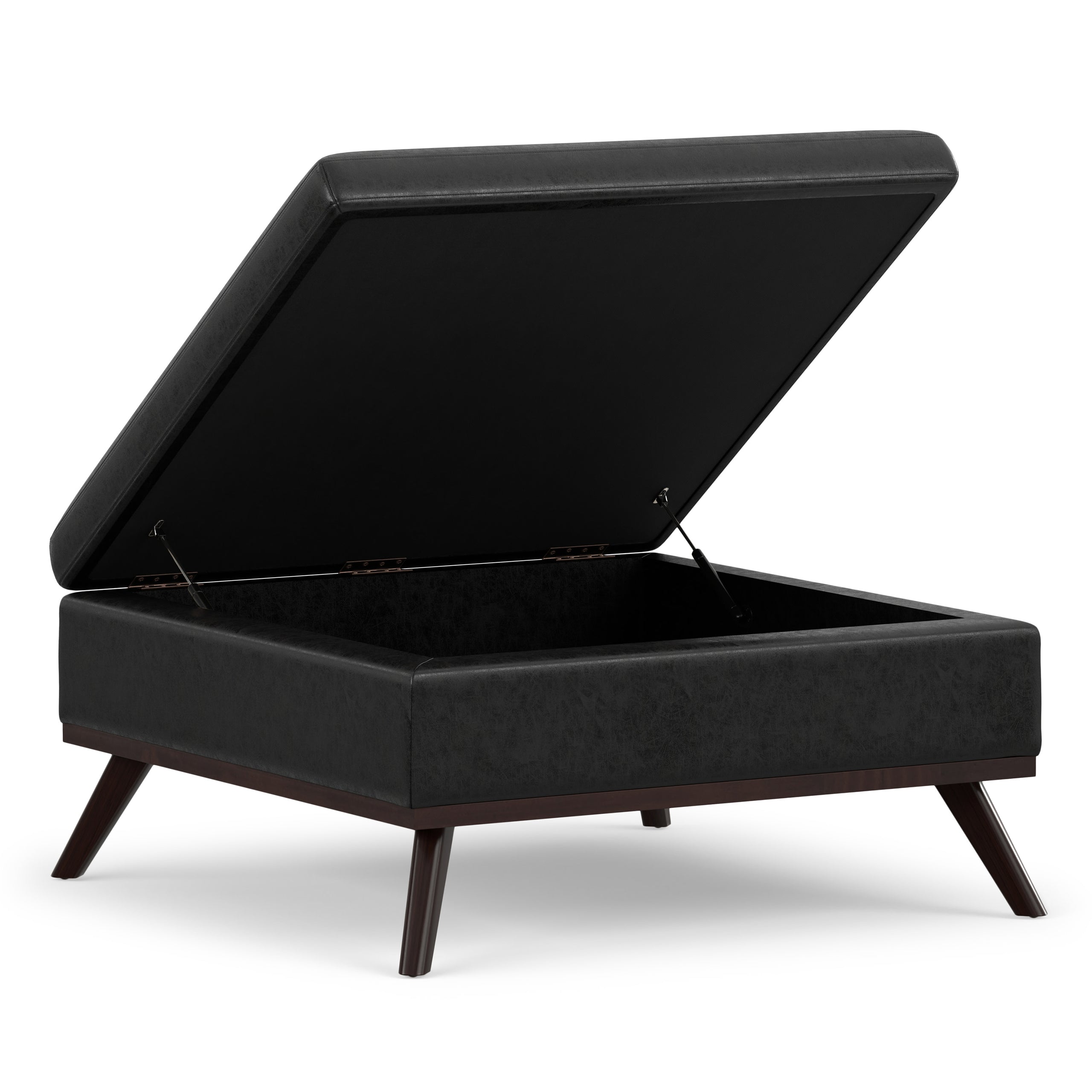 Distressed Black Distressed Vegan Leather | Owen Medium Square Table Ottoman in Distressed Vegan Leather