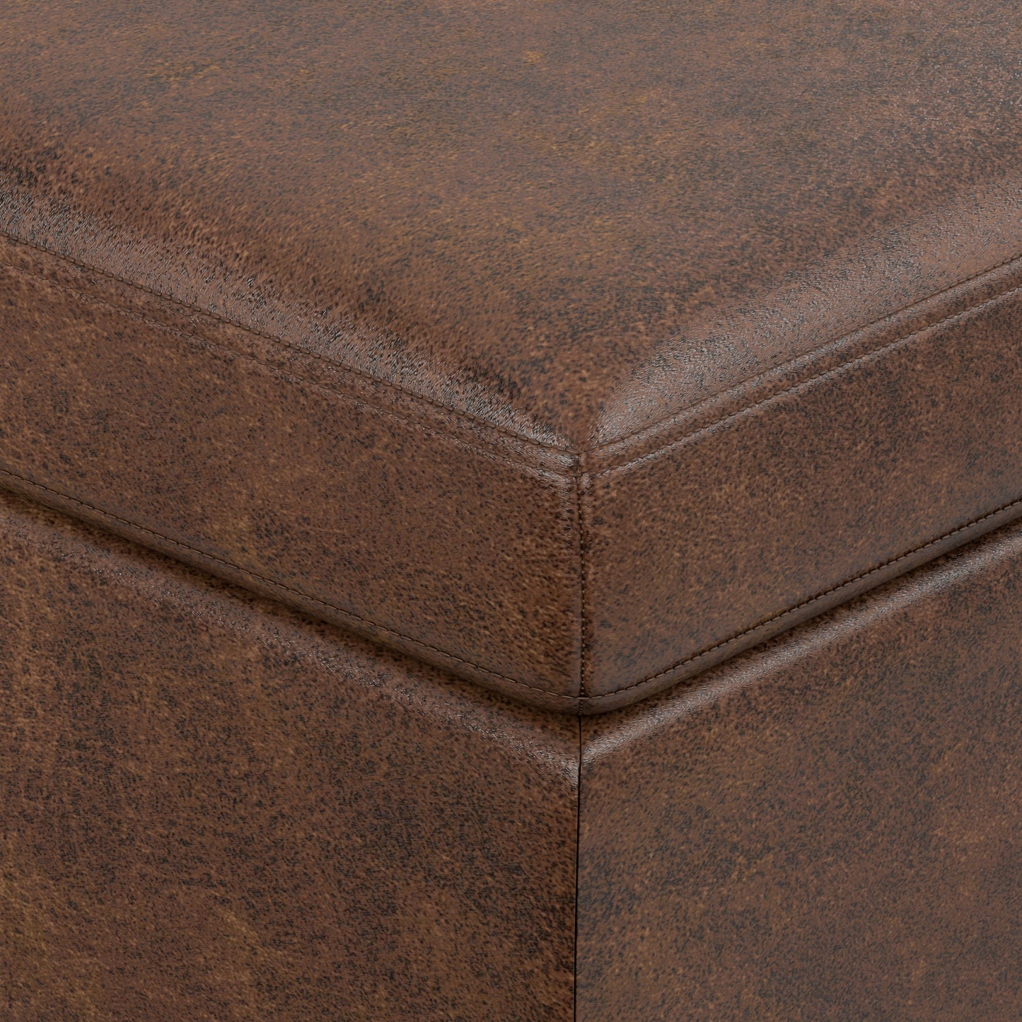 Distressed Chestnut Brown Distressed Vegan Leather | Owen Medium Square Table Ottoman in Distressed Vegan Leather