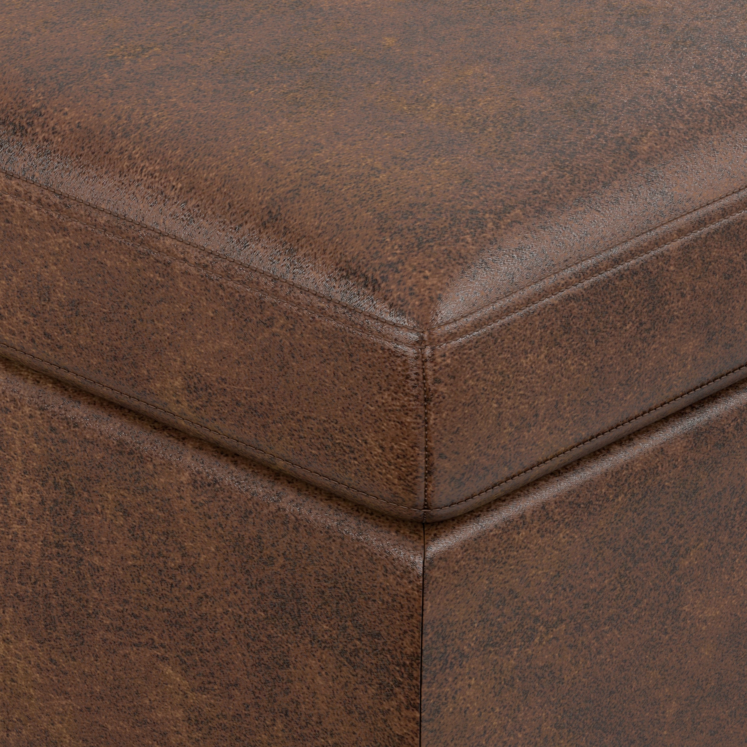 Distressed Chestnut Brown Distressed Vegan Leather | Owen Medium Square Table Ottoman in Distressed Vegan Leather