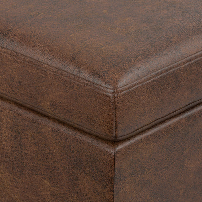 Distressed Chestnut Brown Distressed Vegan Leather | Owen Medium Square Table Ottoman in Distressed Vegan Leather