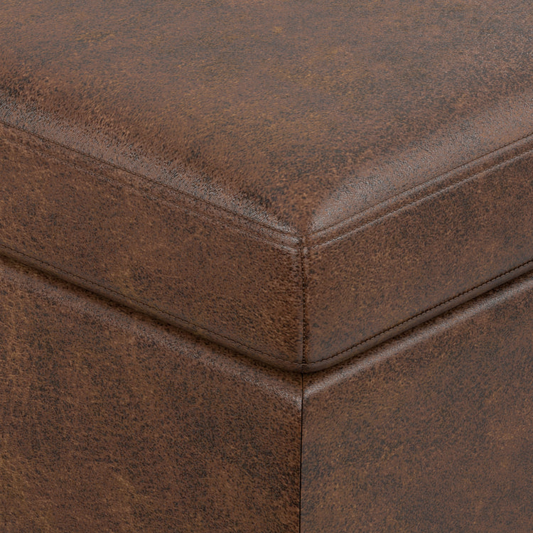 Distressed Chestnut Brown Distressed Vegan Leather | Owen Medium Square Table Ottoman in Distressed Vegan Leather
