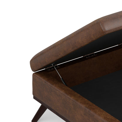 Distressed Chestnut Brown Distressed Vegan Leather | Owen Medium Square Table Ottoman in Distressed Vegan Leather