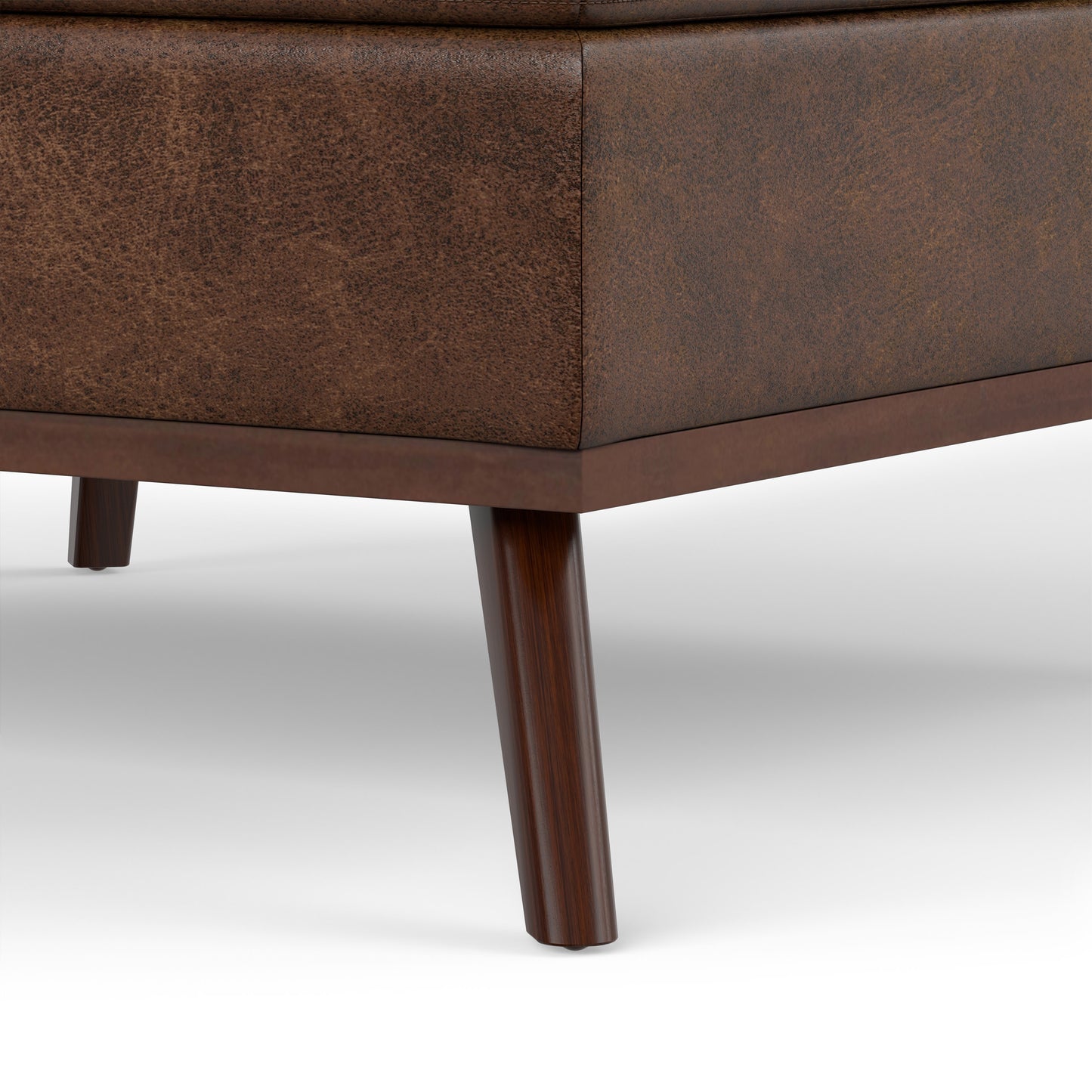 Distressed Chestnut Brown Distressed Vegan Leather | Owen Medium Square Table Ottoman in Distressed Vegan Leather