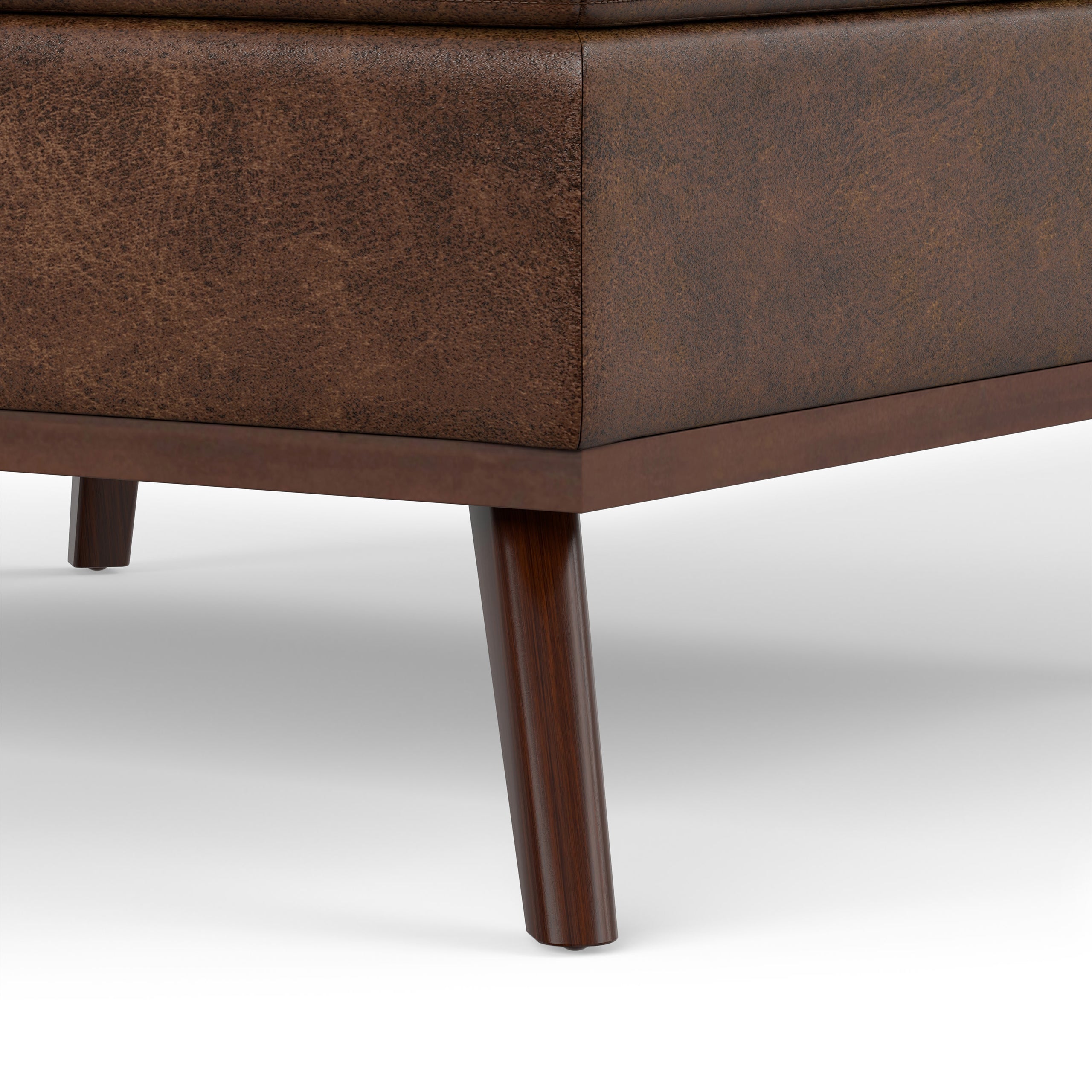 Distressed Chestnut Brown Distressed Vegan Leather | Owen Medium Square Table Ottoman in Distressed Vegan Leather