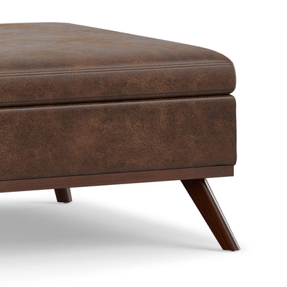 Distressed Chestnut Brown Distressed Vegan Leather | Owen Medium Square Table Ottoman in Distressed Vegan Leather