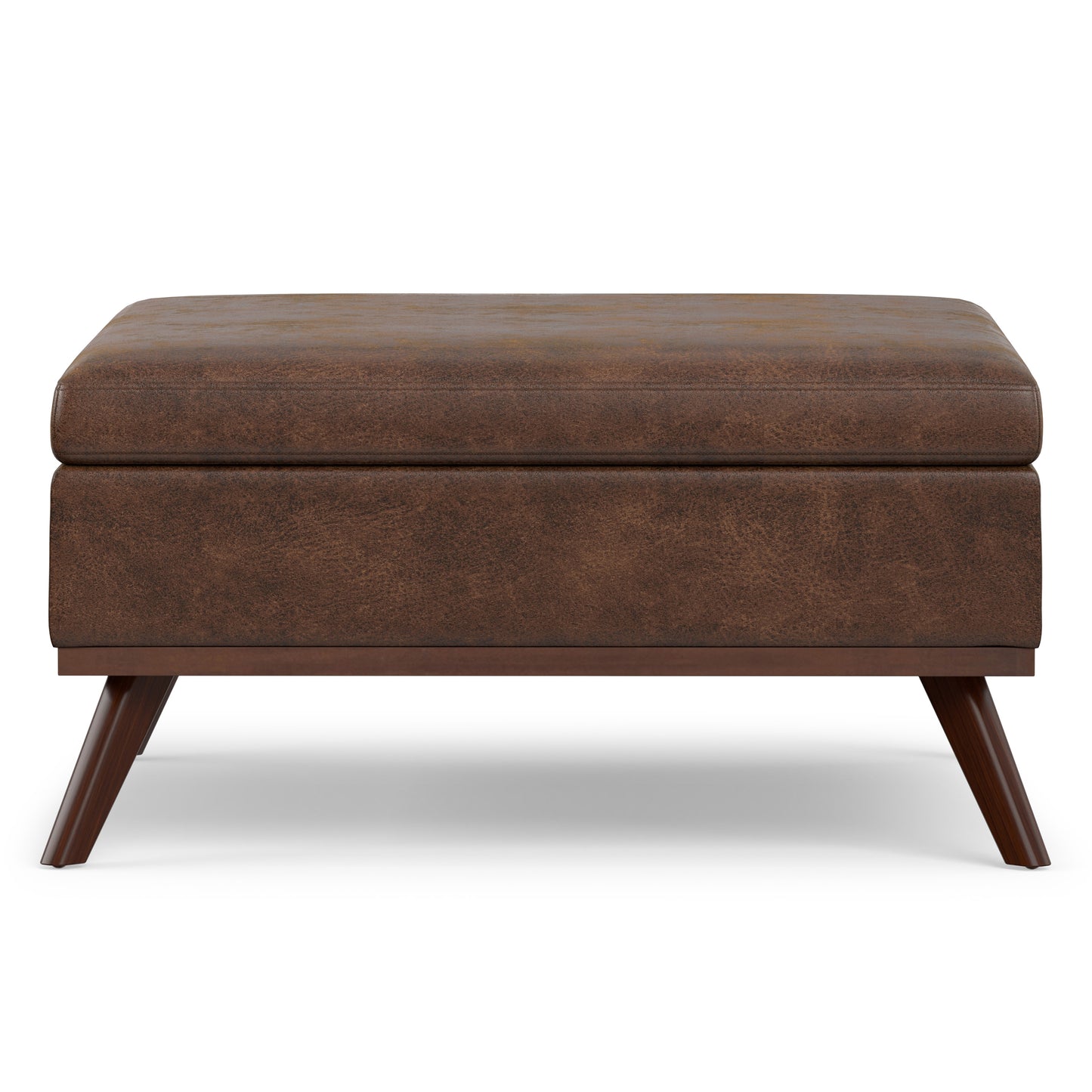 Distressed Chestnut Brown Distressed Vegan Leather | Owen Medium Square Table Ottoman in Distressed Vegan Leather