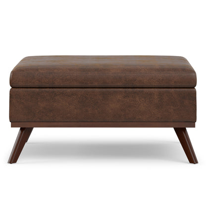 Distressed Chestnut Brown Distressed Vegan Leather | Owen Medium Square Table Ottoman in Distressed Vegan Leather