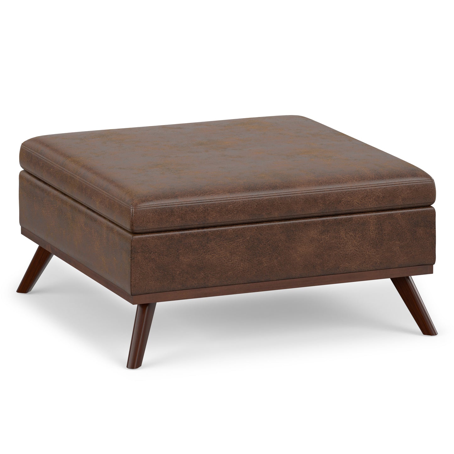 Distressed Chestnut Brown Distressed Vegan Leather | Owen Medium Square Table Ottoman in Distressed Vegan Leather