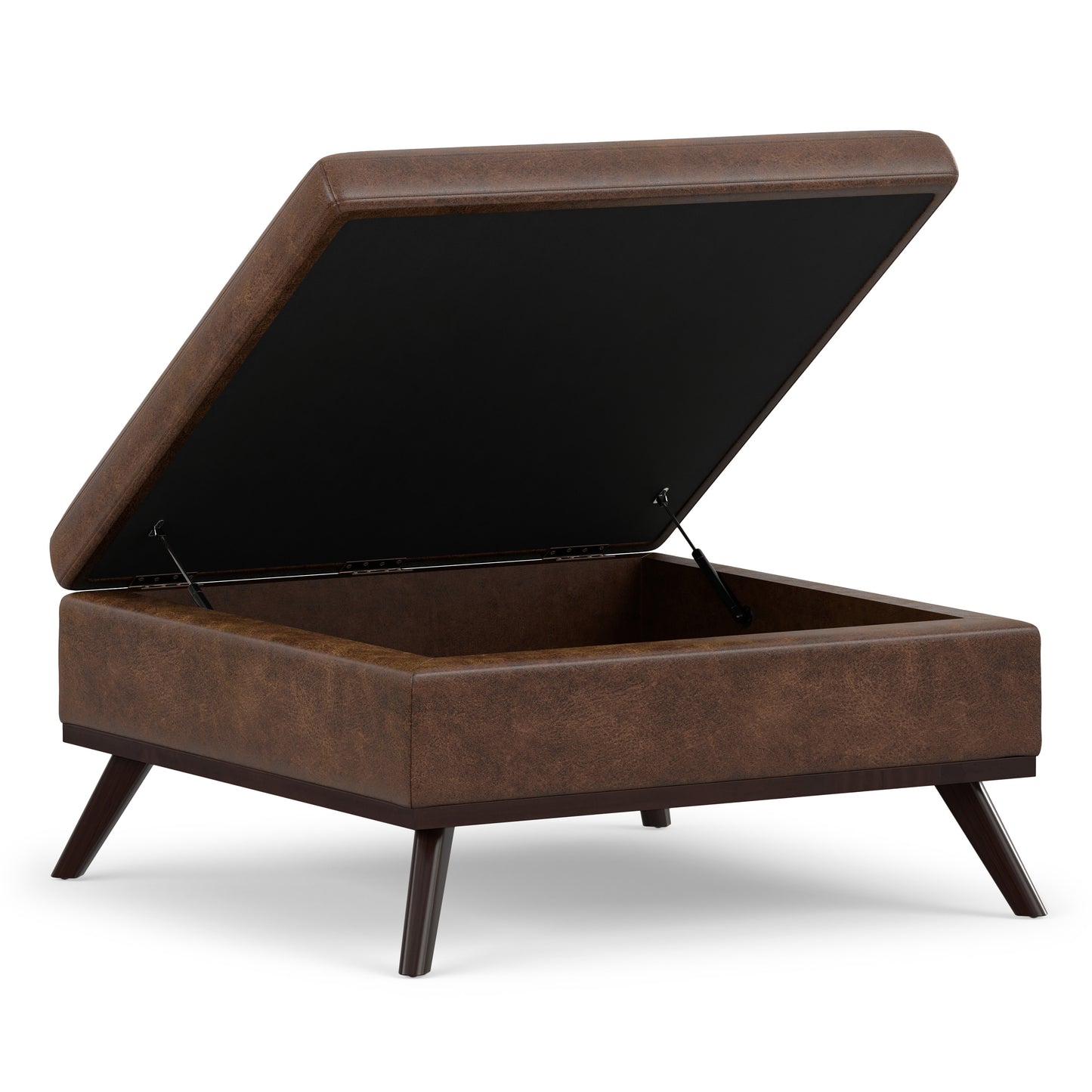 Distressed Chestnut Brown Distressed Vegan Leather | Owen Medium Square Table Ottoman in Distressed Vegan Leather