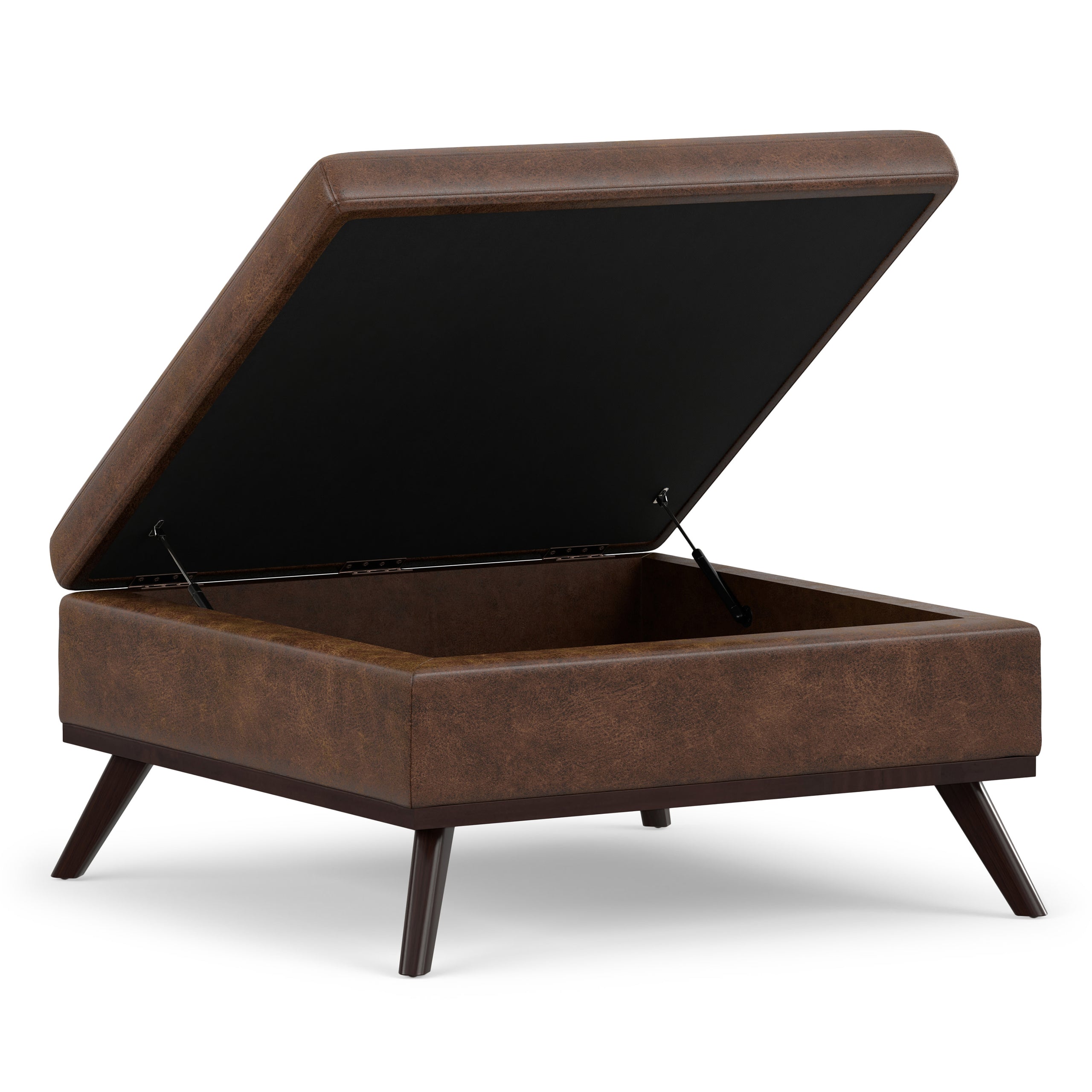 Distressed Chestnut Brown Distressed Vegan Leather | Owen Medium Square Table Ottoman in Distressed Vegan Leather