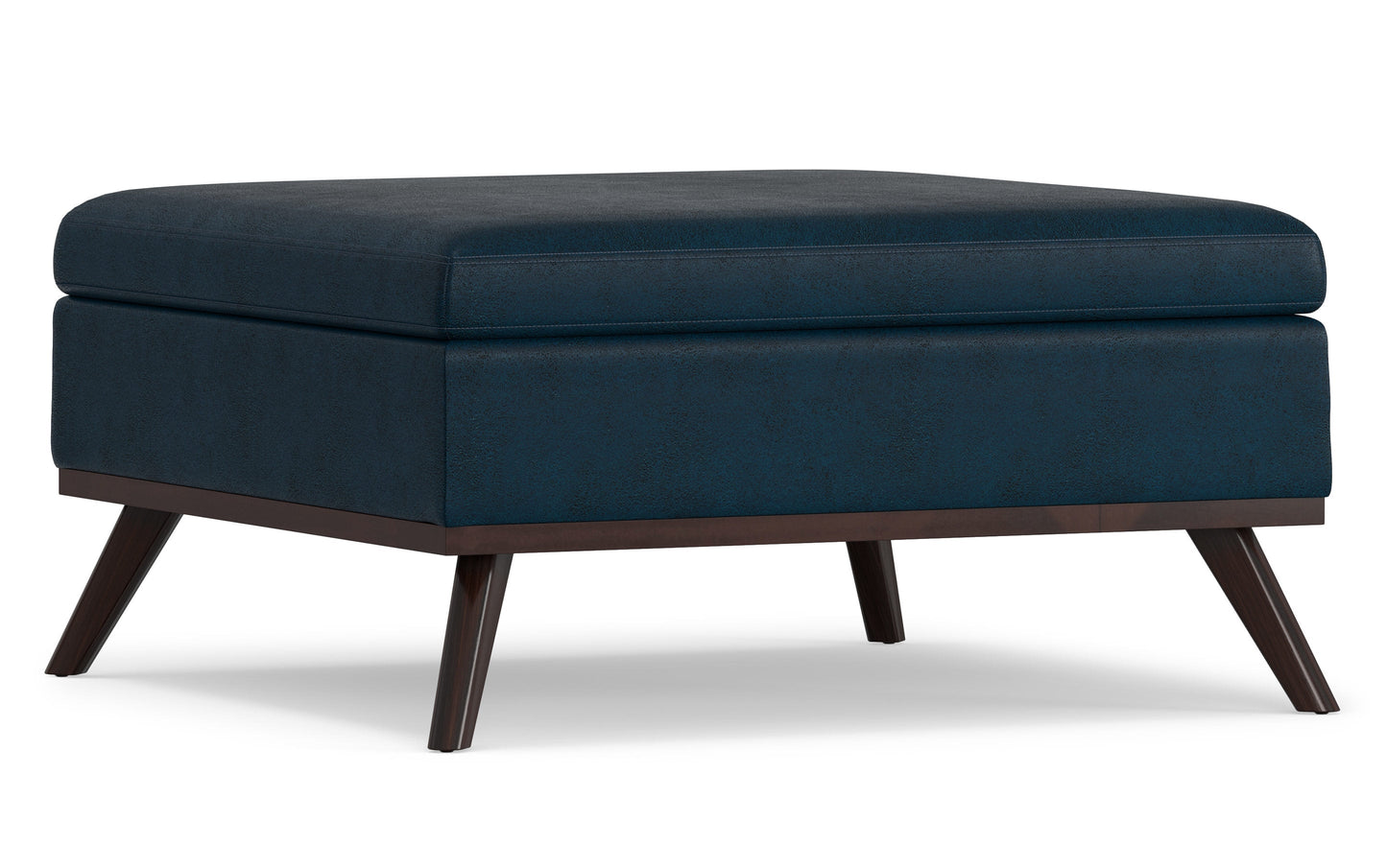 Distressed Dark Blue Distressed Vegan Leather | Owen Coffee Table Ottoman with Storage