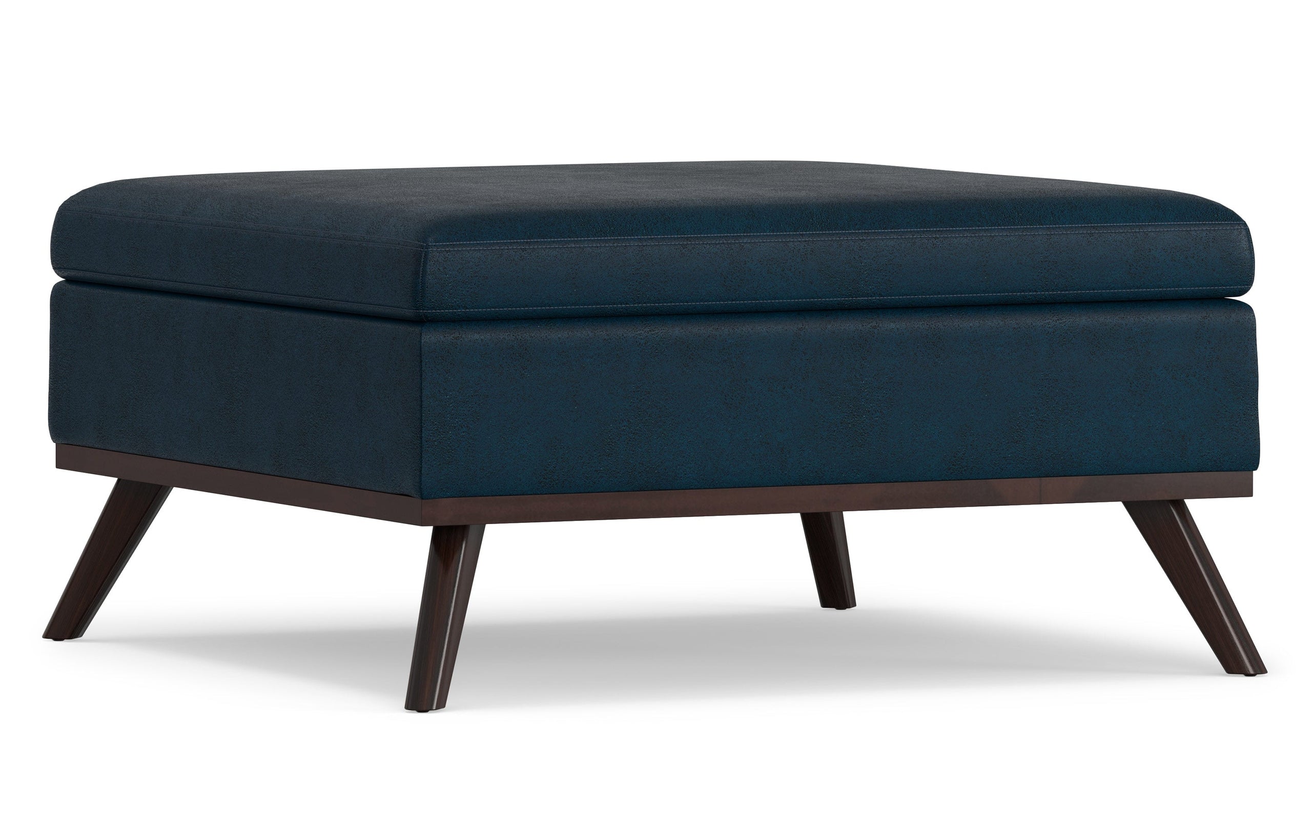 Distressed Dark Blue Distressed Vegan Leather | Owen Coffee Table Ottoman with Storage