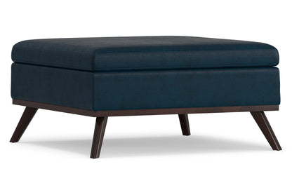 Distressed Dark Blue Distressed Vegan Leather | Owen Coffee Table Ottoman with Storage