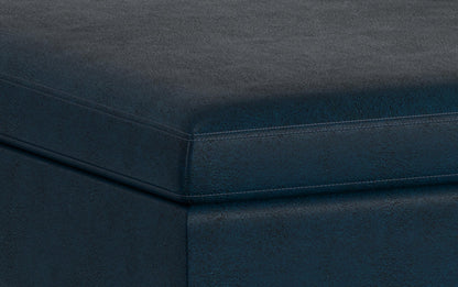 Distressed Dark Blue Distressed Vegan Leather | Owen Coffee Table Ottoman with Storage