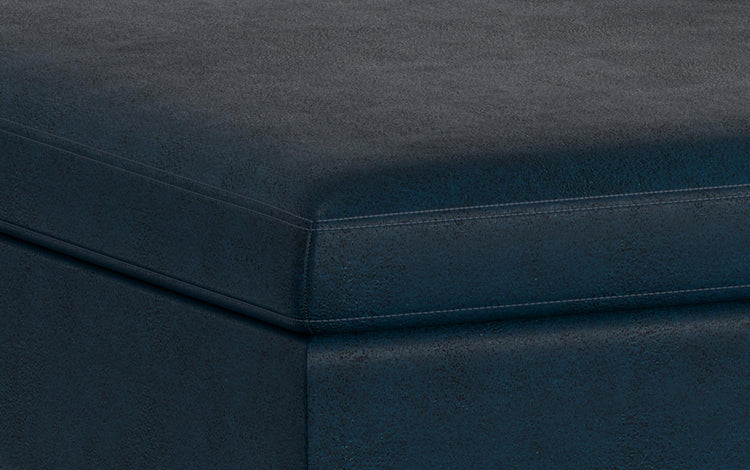 Distressed Dark Blue Distressed Vegan Leather | Owen Coffee Table Ottoman with Storage