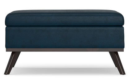 Distressed Dark Blue Distressed Vegan Leather | Owen Coffee Table Ottoman with Storage