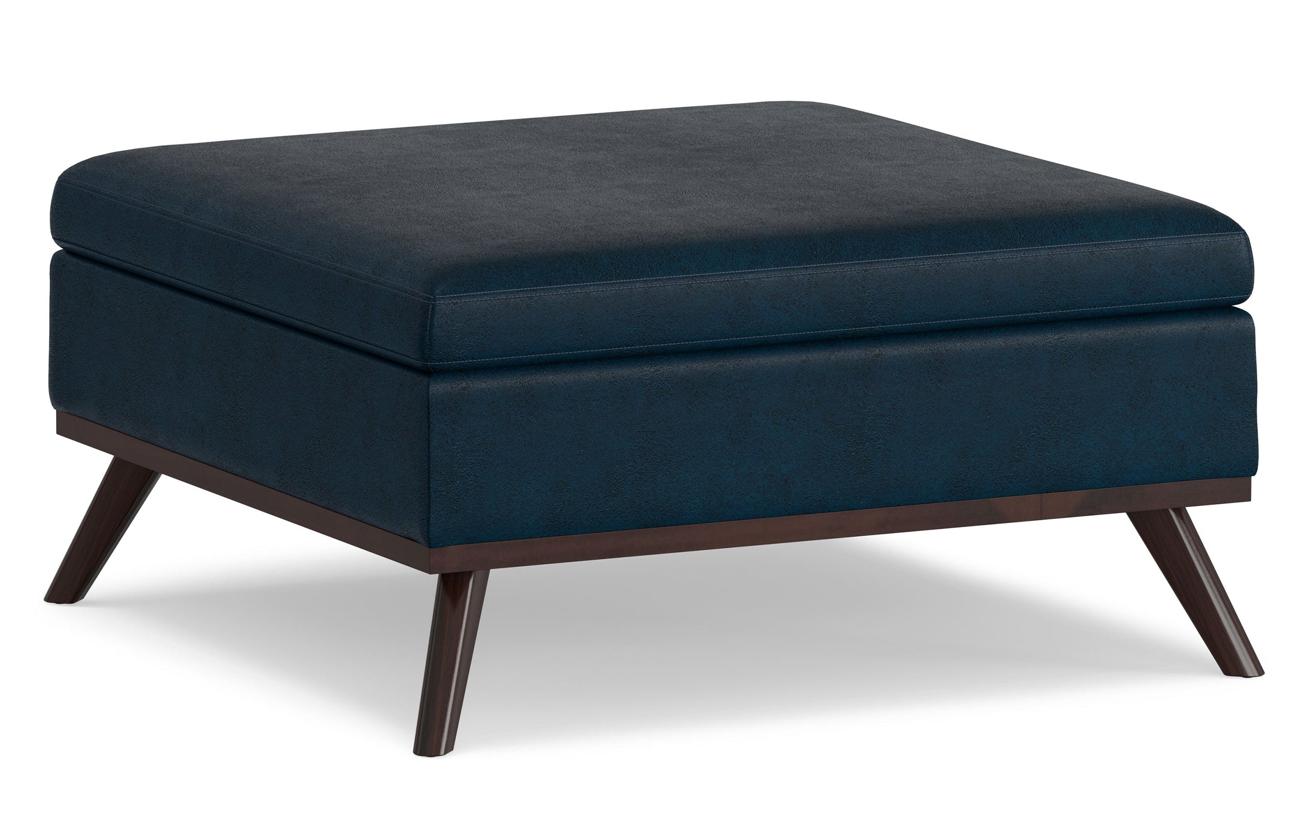 Distressed Dark Blue Distressed Vegan Leather | Owen Coffee Table Ottoman with Storage