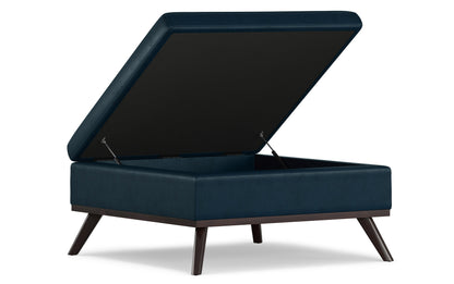 Distressed Dark Blue Distressed Vegan Leather | Owen Coffee Table Ottoman with Storage