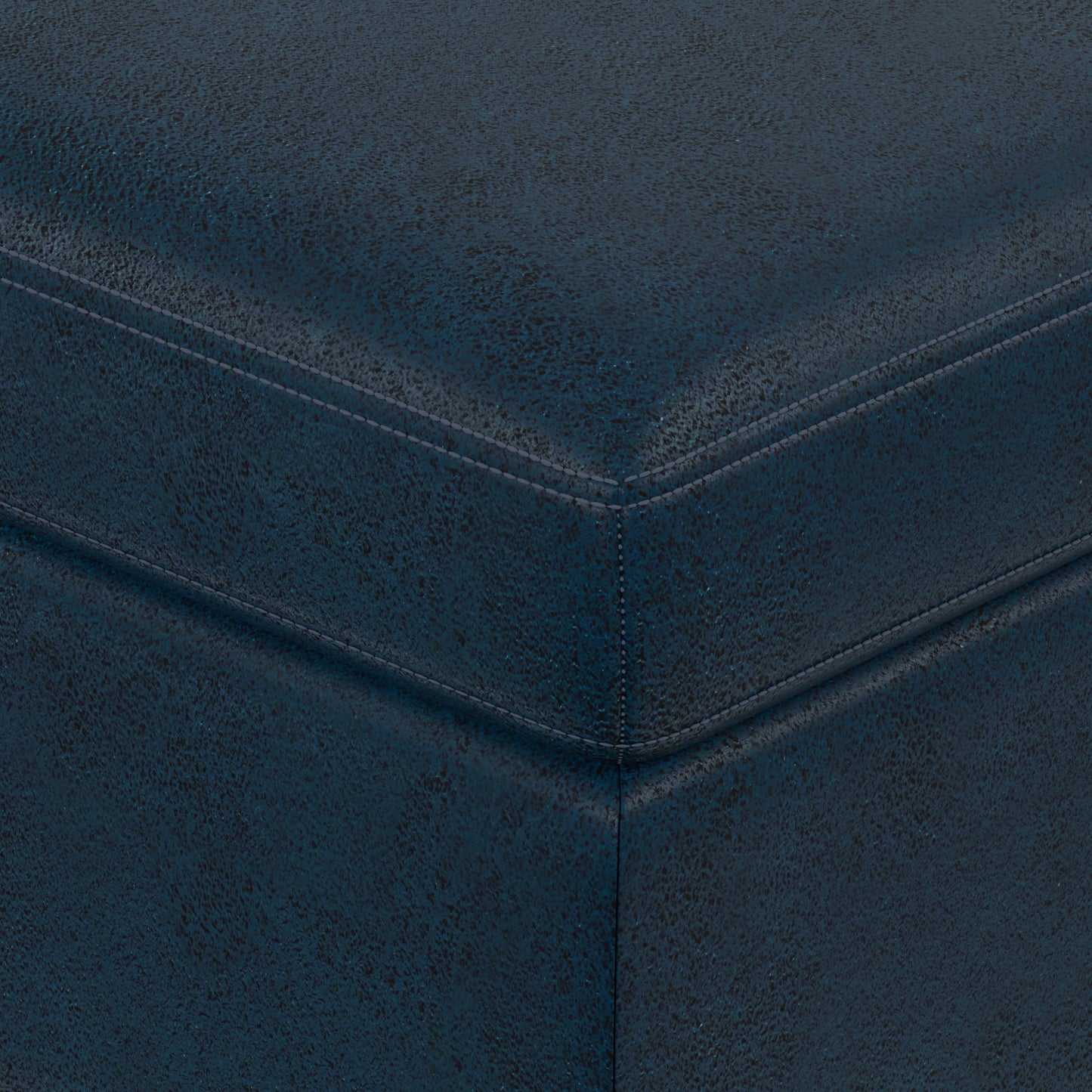 Distressed Dark Blue Distressed Vegan Leather | Owen Medium Square Table Ottoman in Distressed Vegan Leather