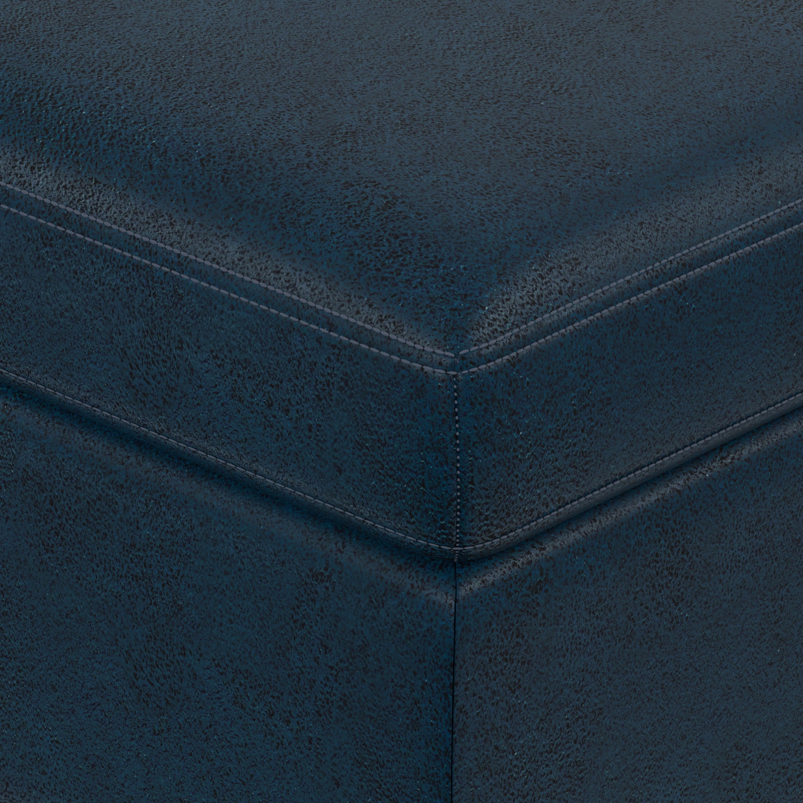 Distressed Dark Blue Distressed Vegan Leather | Owen Medium Square Table Ottoman in Distressed Vegan Leather