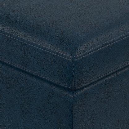 Distressed Dark Blue Distressed Vegan Leather | Owen Medium Square Table Ottoman in Distressed Vegan Leather