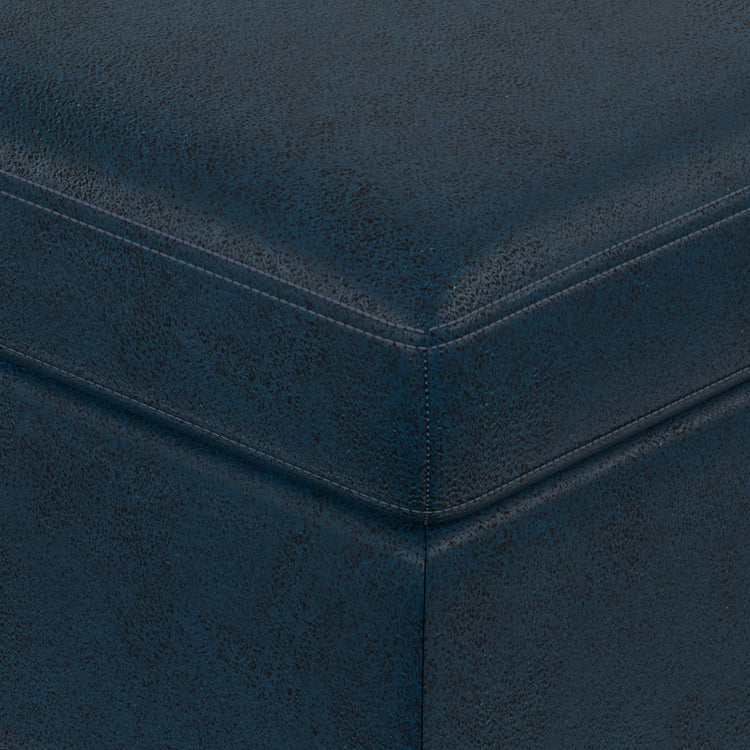 Distressed Dark Blue Distressed Vegan Leather | Owen Medium Square Table Ottoman in Distressed Vegan Leather