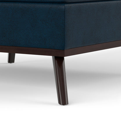 Distressed Dark Blue Distressed Vegan Leather | Owen Medium Square Table Ottoman in Distressed Vegan Leather