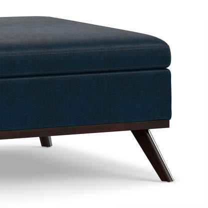Distressed Dark Blue Distressed Vegan Leather | Owen Medium Square Table Ottoman in Distressed Vegan Leather