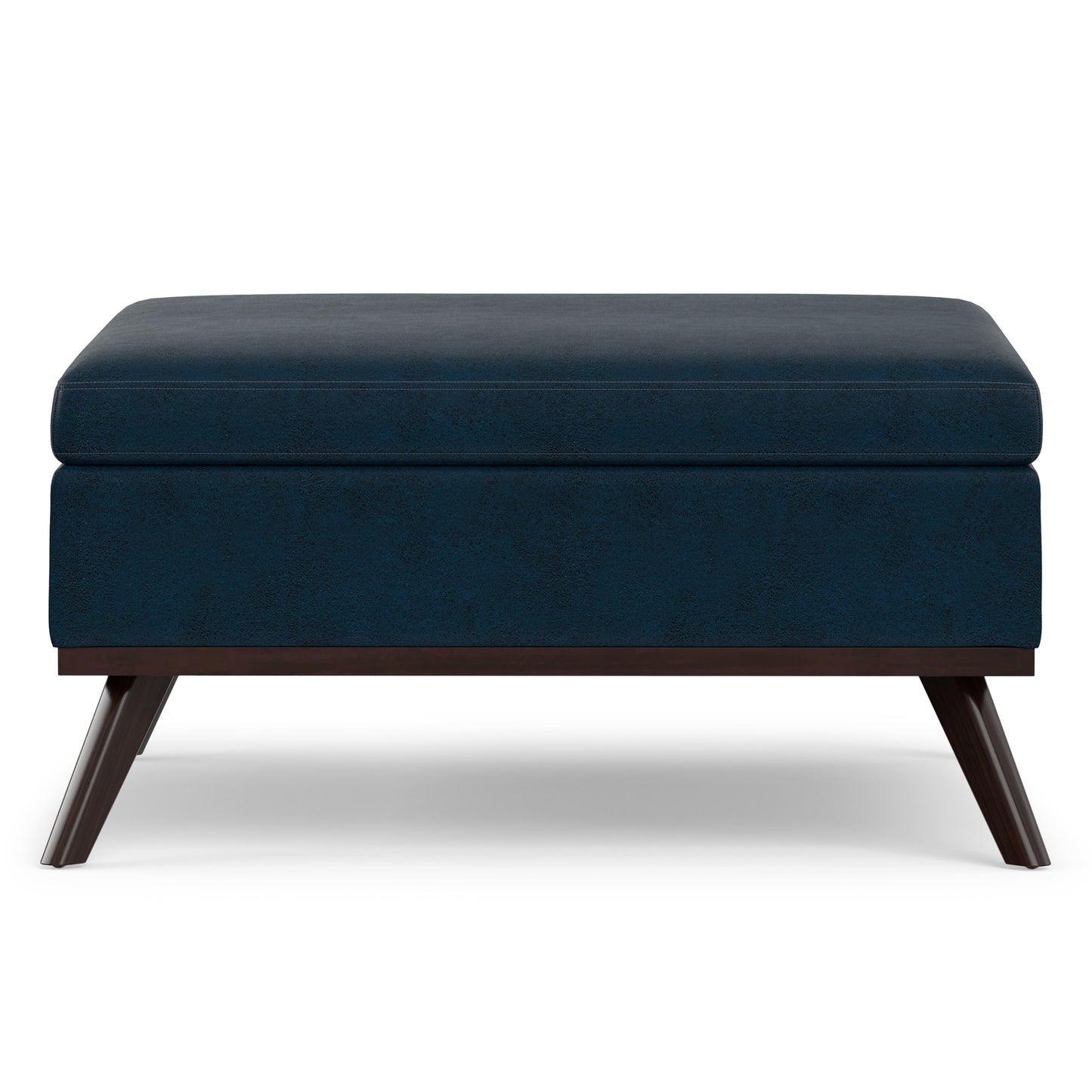 Distressed Dark Blue Distressed Vegan Leather | Owen Medium Square Table Ottoman in Distressed Vegan Leather