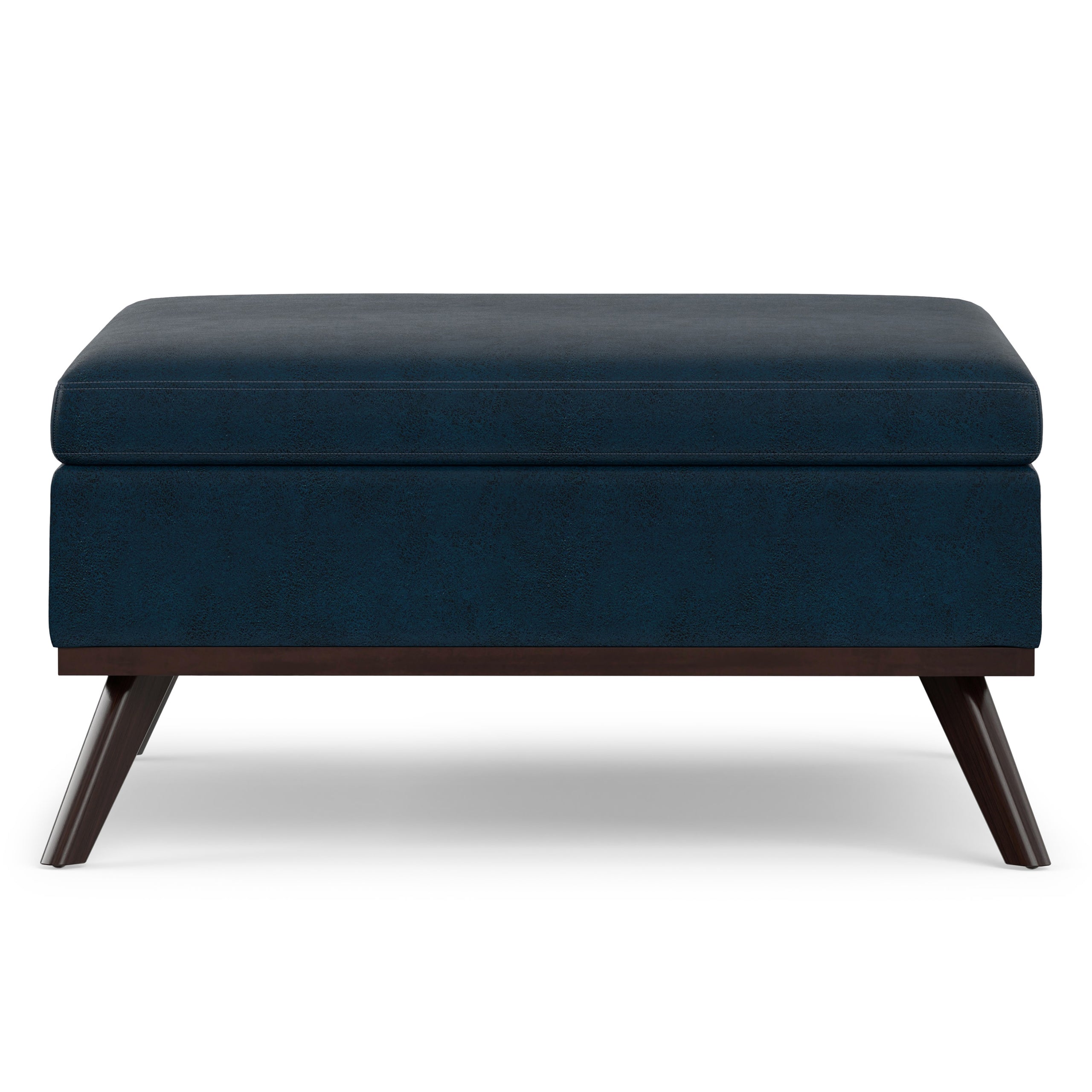 Distressed Dark Blue Distressed Vegan Leather | Owen Medium Square Table Ottoman in Distressed Vegan Leather