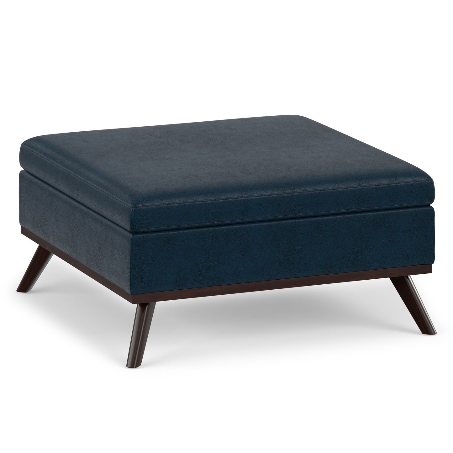 Distressed Dark Blue Distressed Vegan Leather | Owen Medium Square Table Ottoman in Distressed Vegan Leather