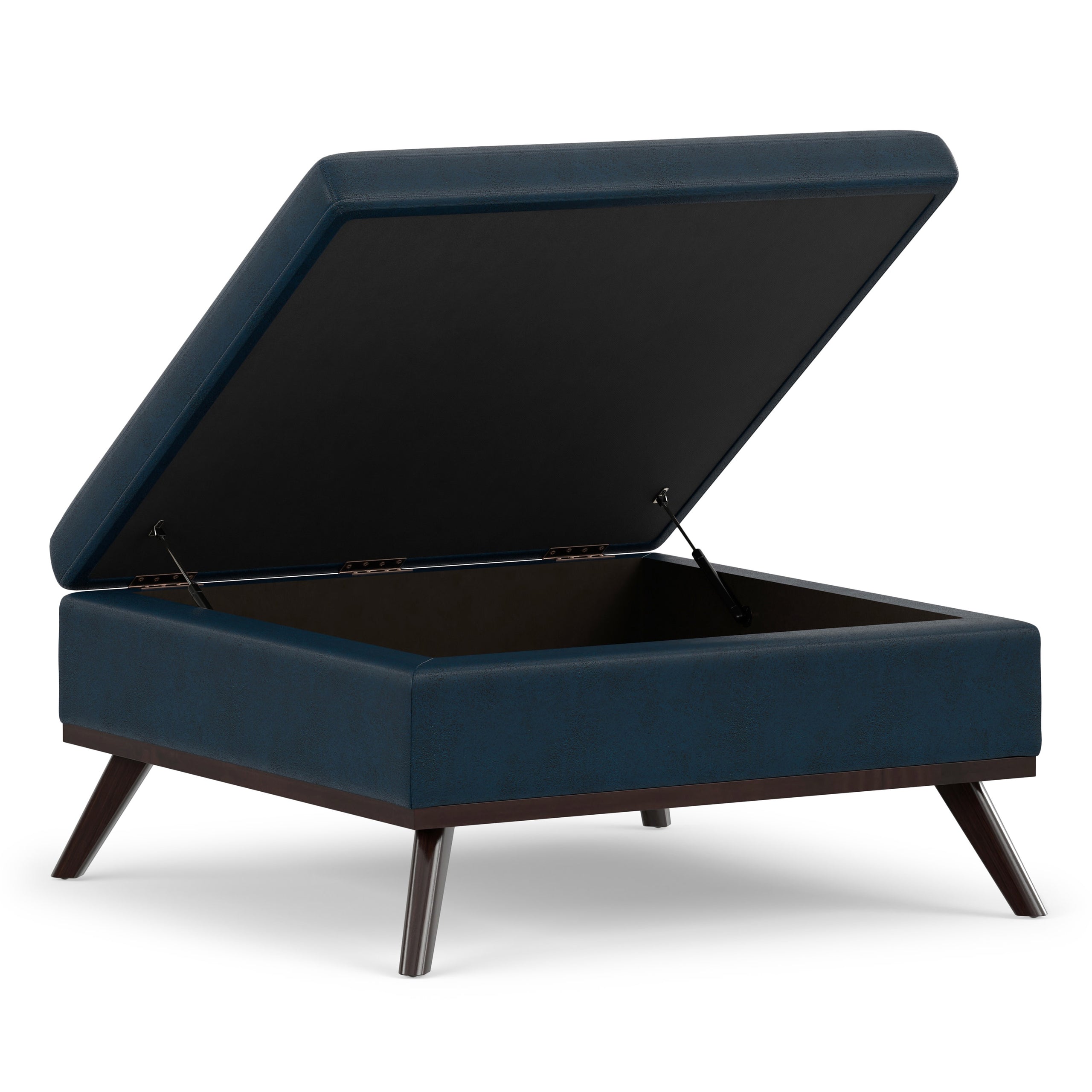 Distressed Dark Blue Distressed Vegan Leather | Owen Medium Square Table Ottoman in Distressed Vegan Leather