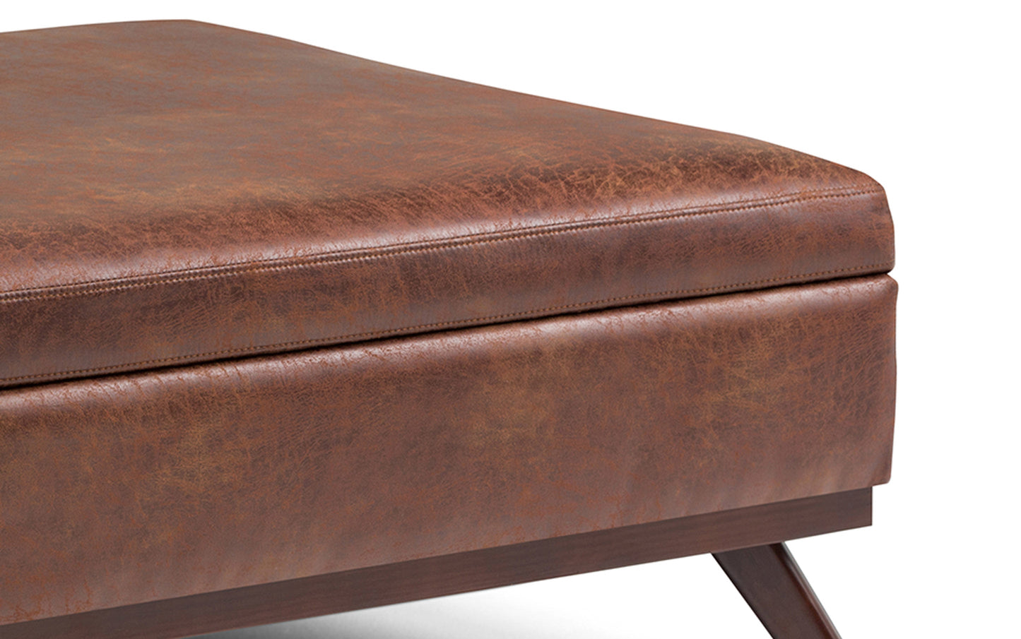 Distressed Saddle Brown Distressed Vegan Leather | Owen Coffee Table Ottoman with Storage