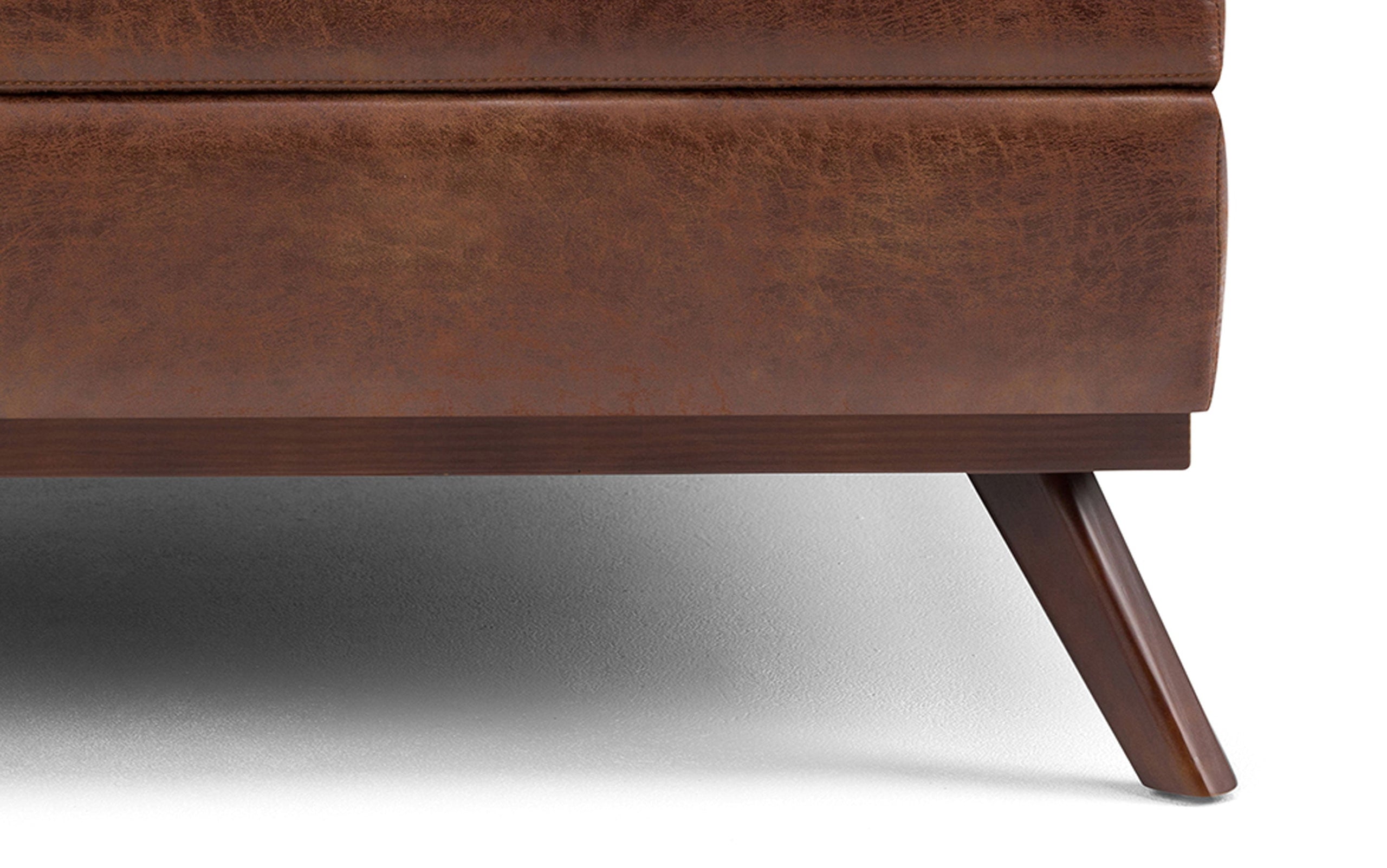 Distressed Saddle Brown Distressed Vegan Leather | Owen Coffee Table Ottoman with Storage