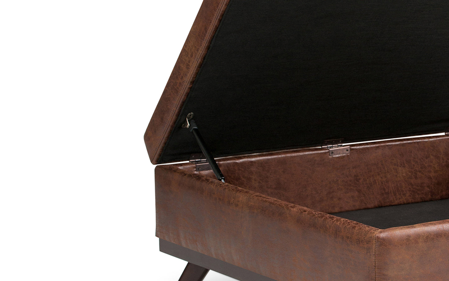 Distressed Saddle Brown Distressed Vegan Leather | Owen Coffee Table Ottoman with Storage