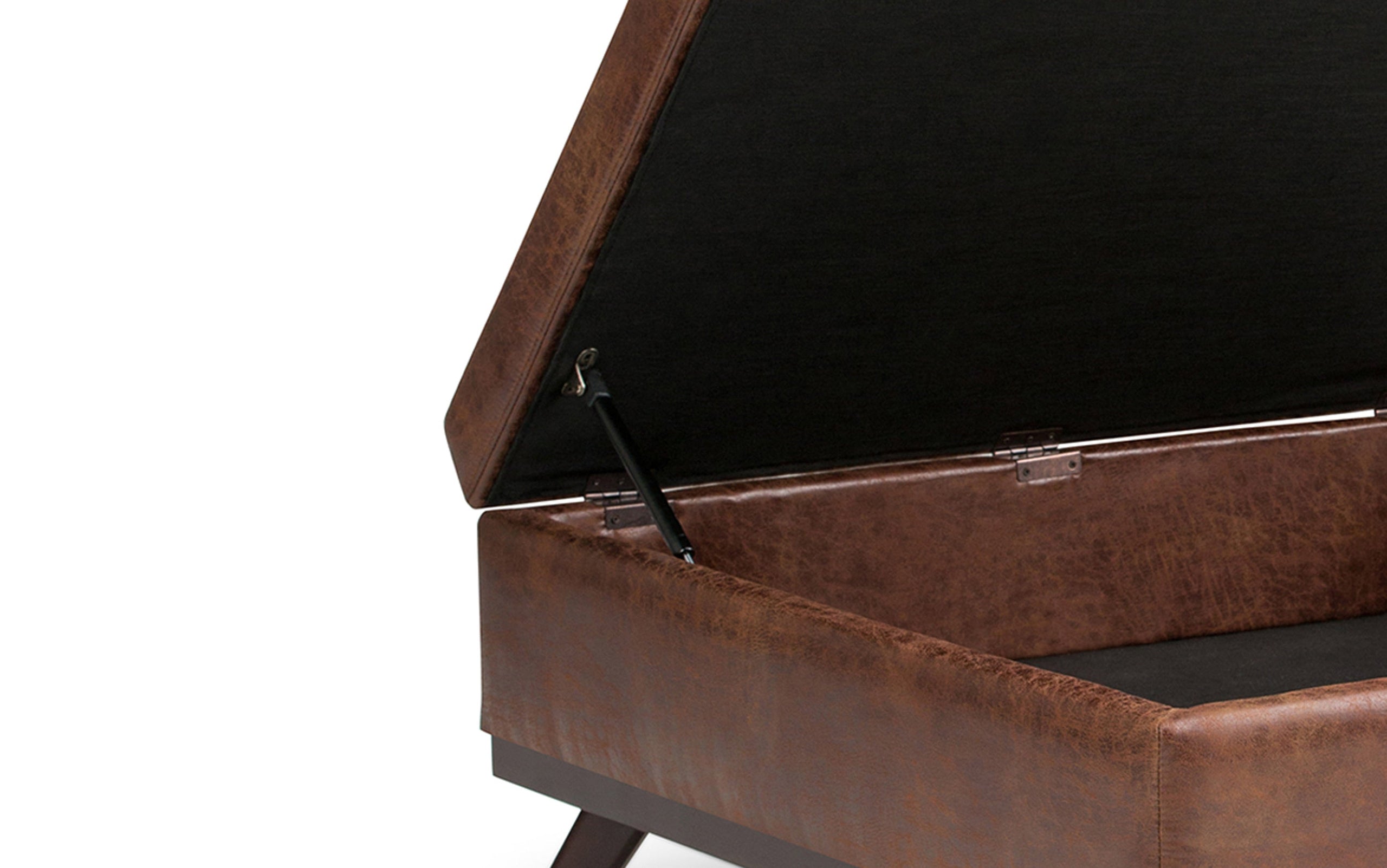 Distressed Saddle Brown Distressed Vegan Leather | Owen Coffee Table Ottoman with Storage